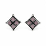 Load image into Gallery viewer, Oxidised Diamond Grid Square Stone Stud Earrings
