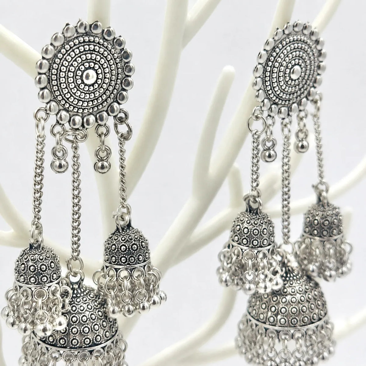 Mandala oxidised layered jhumka earrings