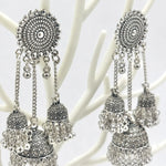 Load image into Gallery viewer, Mandala Oxidised Layered Jhumka Earrings
