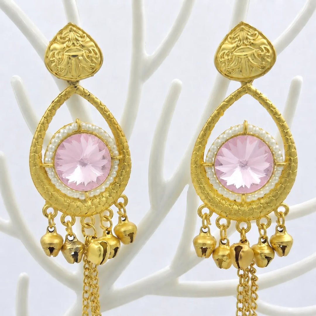 Pink Crystal Kashmiri Zumka Earrings