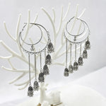 Load image into Gallery viewer, Crescent Moon Multi Jhumka Tassel Hoop Earrings
