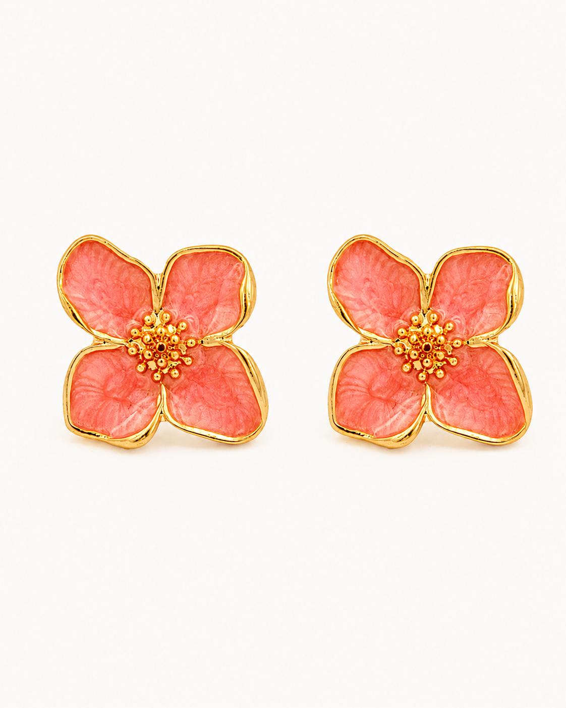 Coral bloom enamel stud earrings