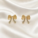 Load image into Gallery viewer, Opal Ribbon Bow Pavé Gold Studs
