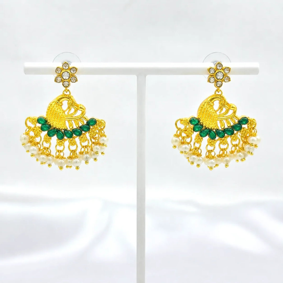Peacock Emerald Pearl Drop Earrings