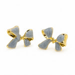 Load image into Gallery viewer, Slate Blue Bow Gold Rim Stud Earrings

