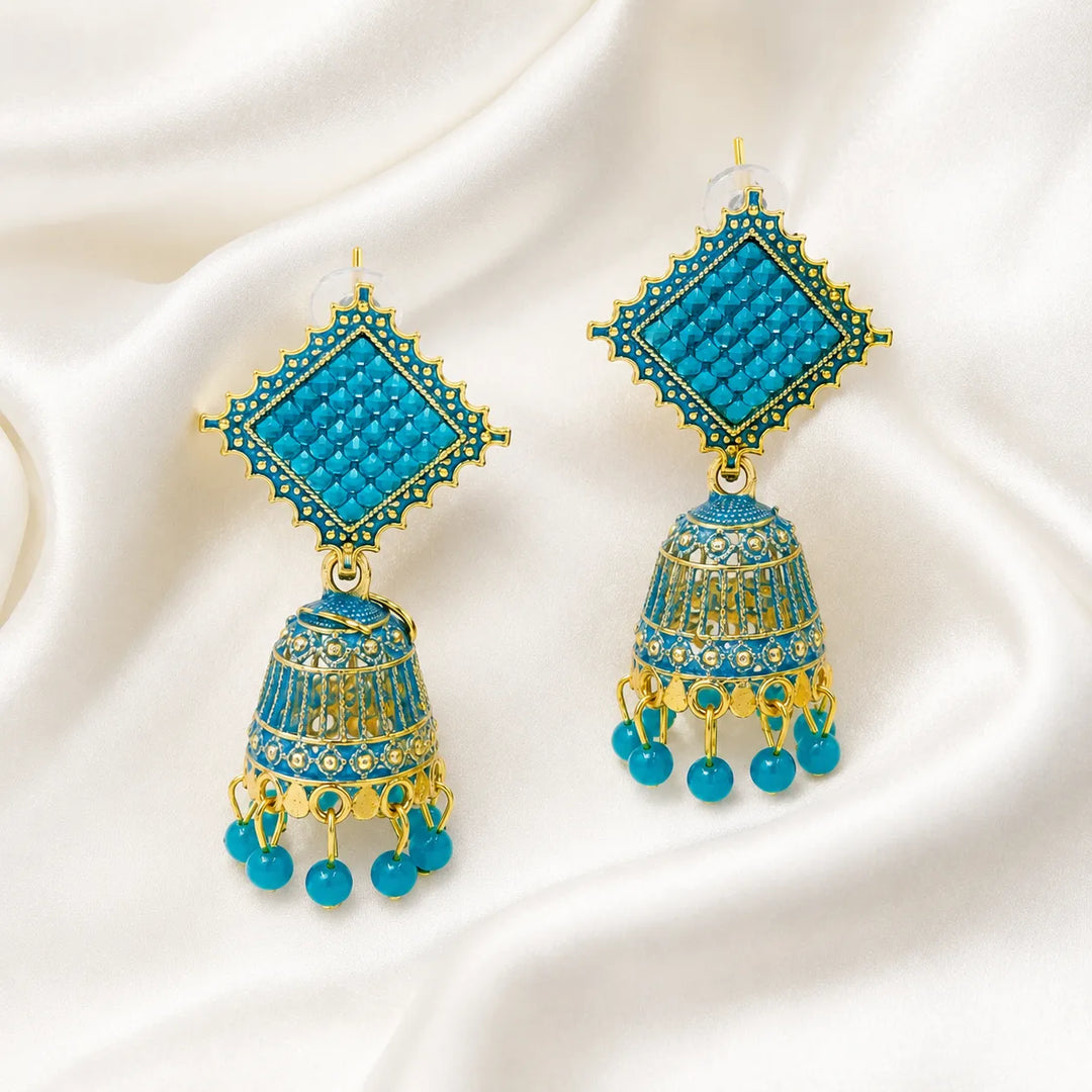 Turquoise Enamel Jhumka Earrings
