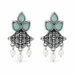 Load image into Gallery viewer, Oxidised Tri-Petal Dome Jhumka with Pearl Drops
