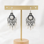Load image into Gallery viewer, Oxidised Filigree Chandelier Pearl Drop Earrings
