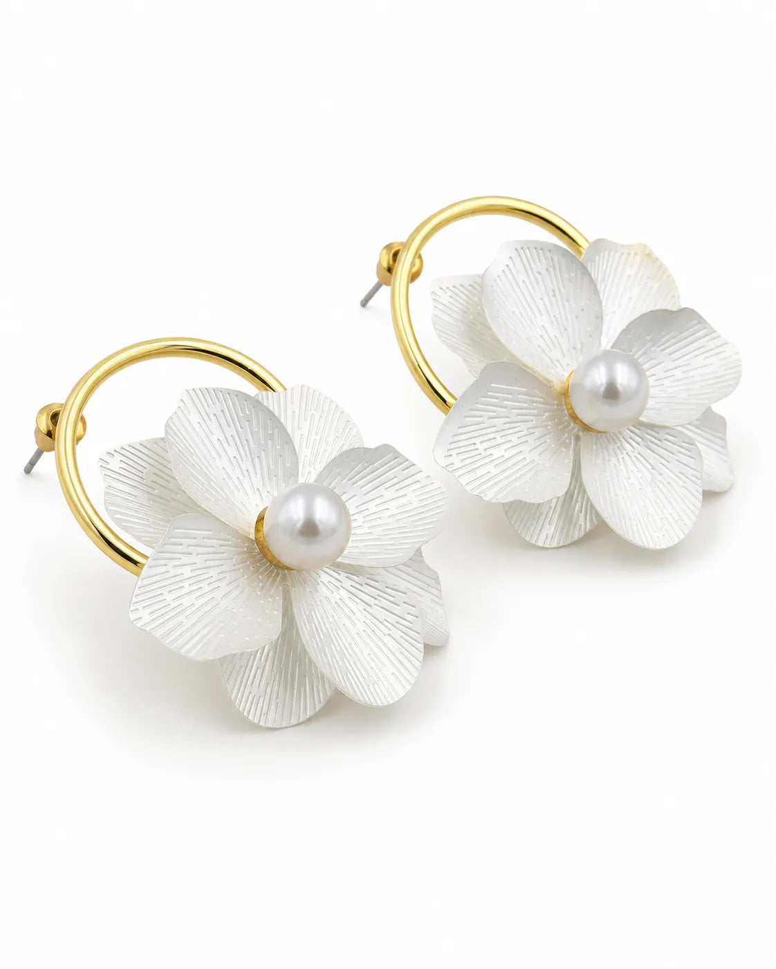 Ruvique large floral pearl hoop statement earrings