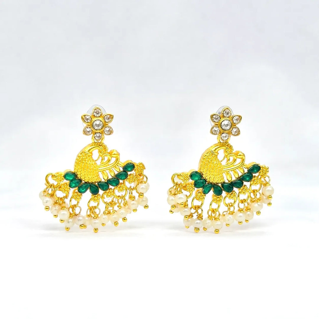 Peacock Emerald Pearl Drop Earrings