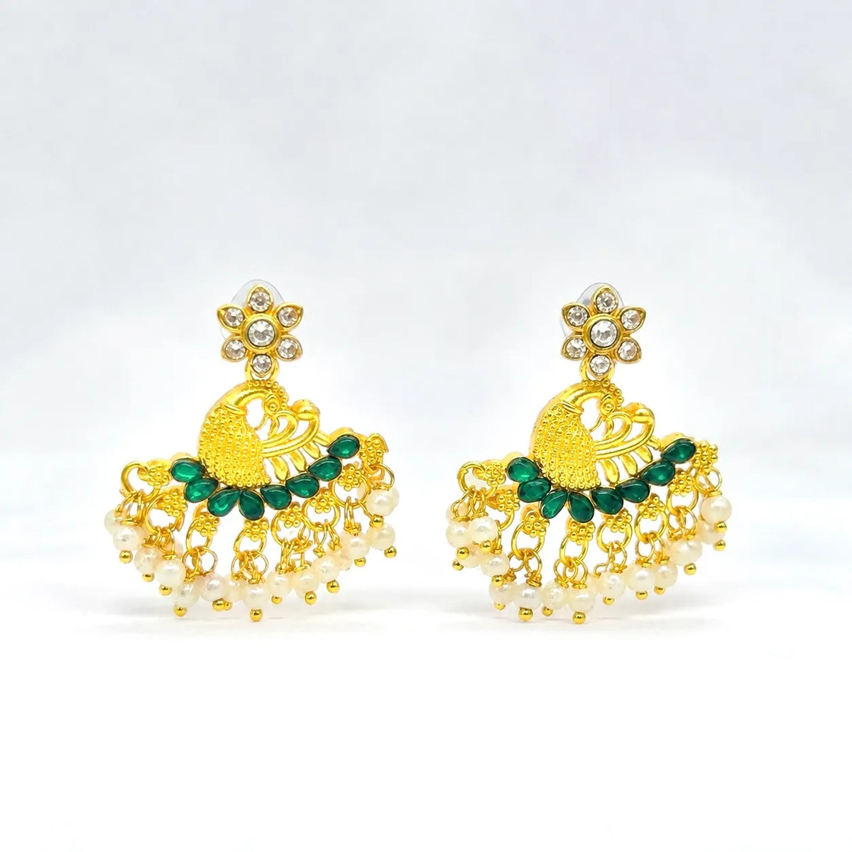 Peacock emerald pearl drop earrings