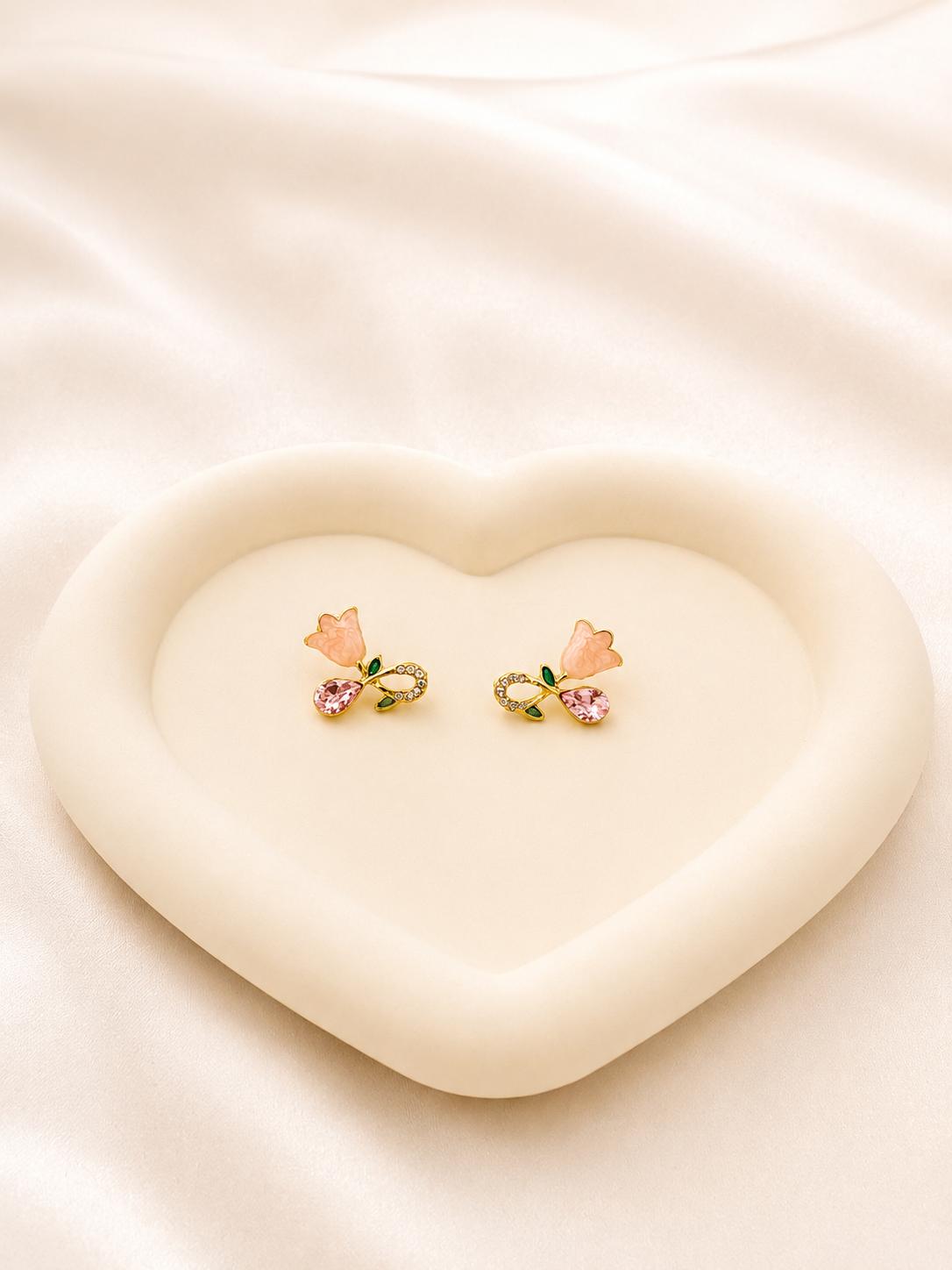 Baby pink tulip crystal drop earrings