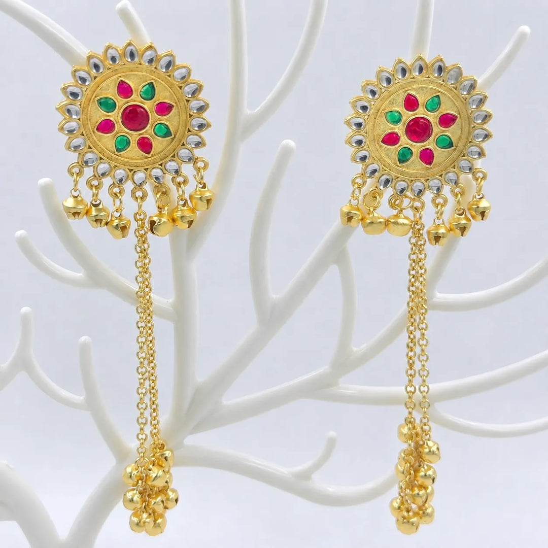 Kashmiri Kundan Sunflower Ghungroo Jhumka