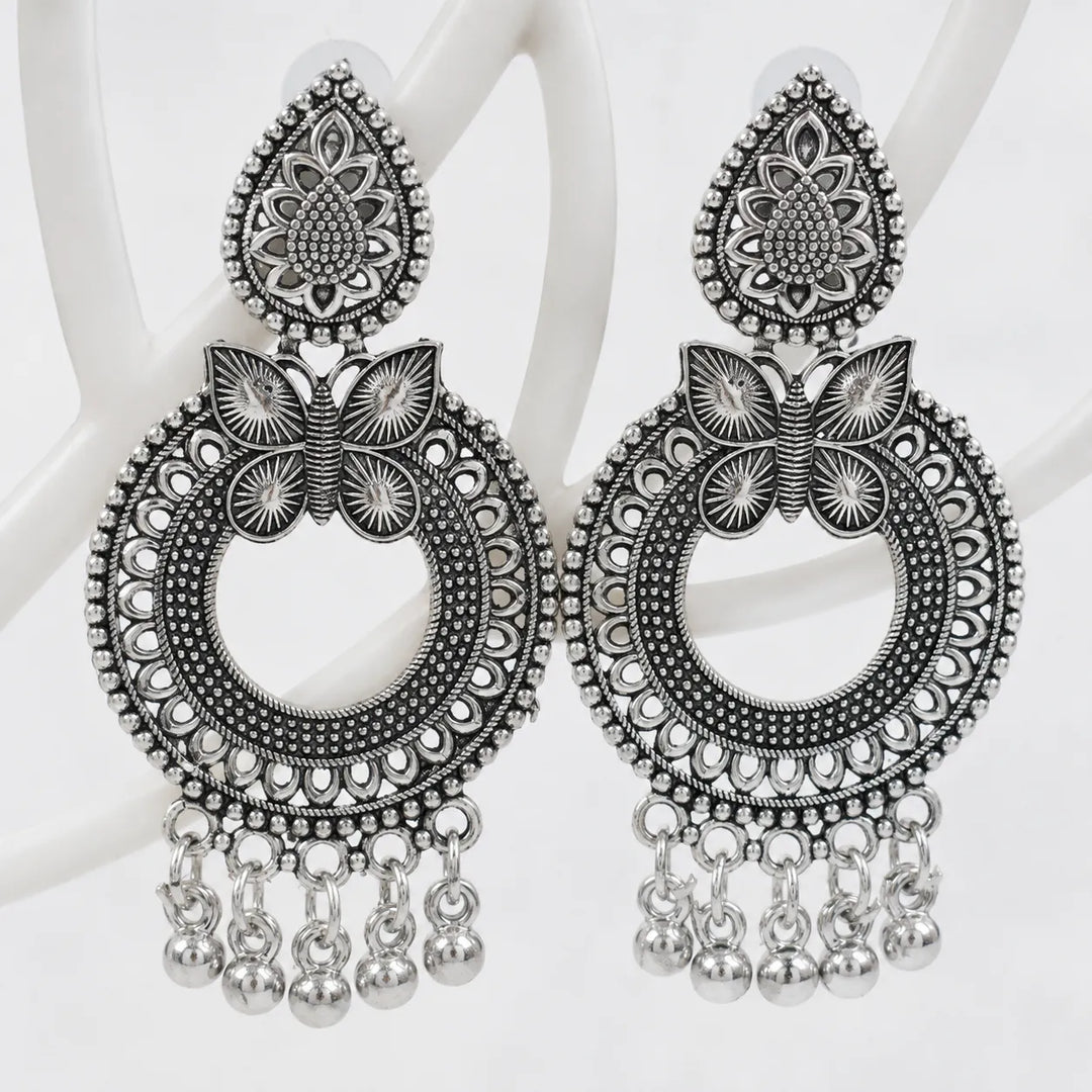 Oxidised Silver Butterfly Chandbali Earrings