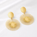 Load image into Gallery viewer, Golden Sunburst Disc Drop Earrings
