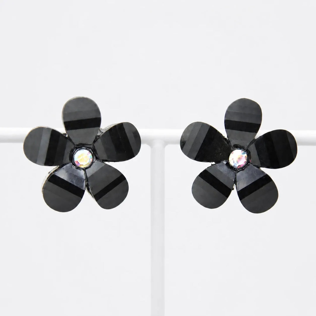 Black Daisy Crystal Stud Earrings