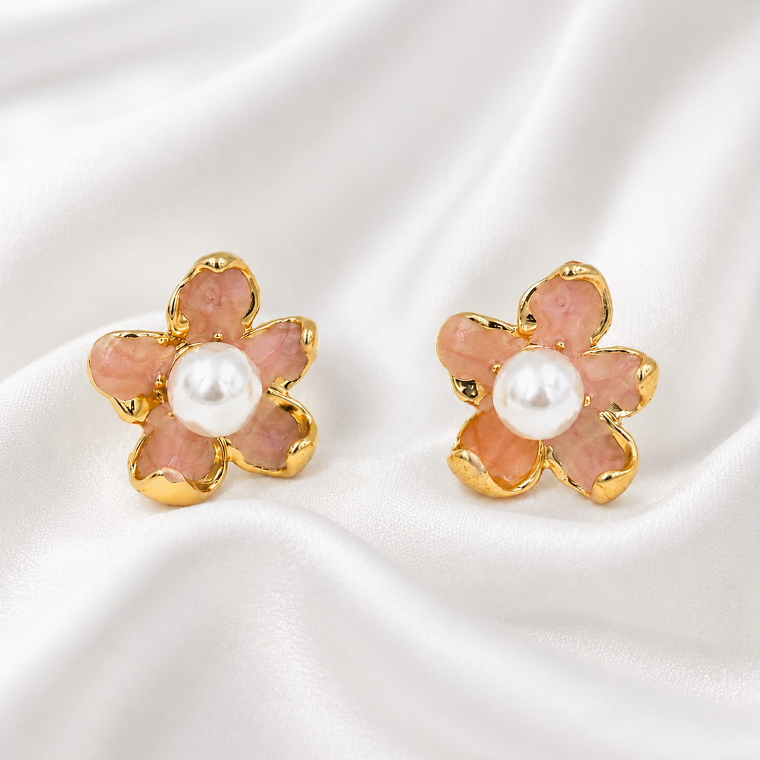 Blush Petal Pearl Centre Stud Earrings