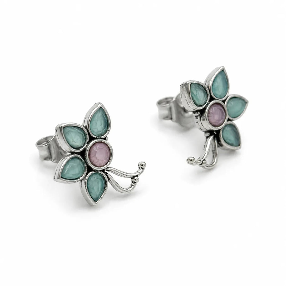 Floral Oxidised Stud Earrings