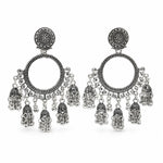 Load image into Gallery viewer, Silver Filigree Hoop Multi Jhumka Earrings
