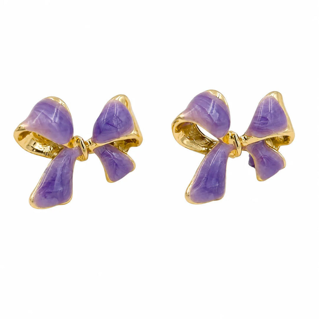 Lavender Bow Gold Rim Stud Earrings