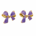 Load image into Gallery viewer, Lavender Bow Gold Rim Stud Earrings
