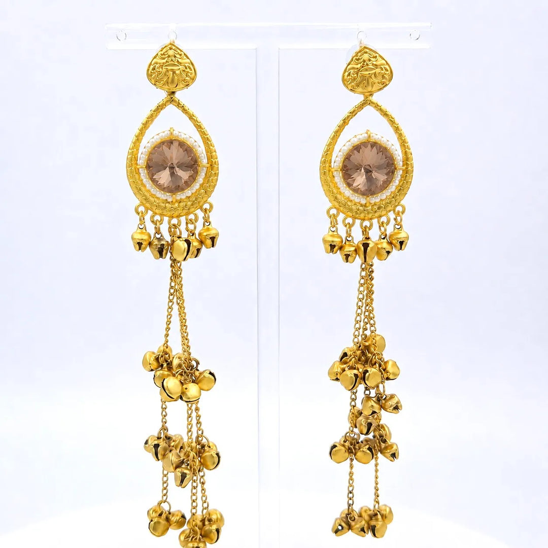 Peach Crystal Kashmiri Zumka Earrings