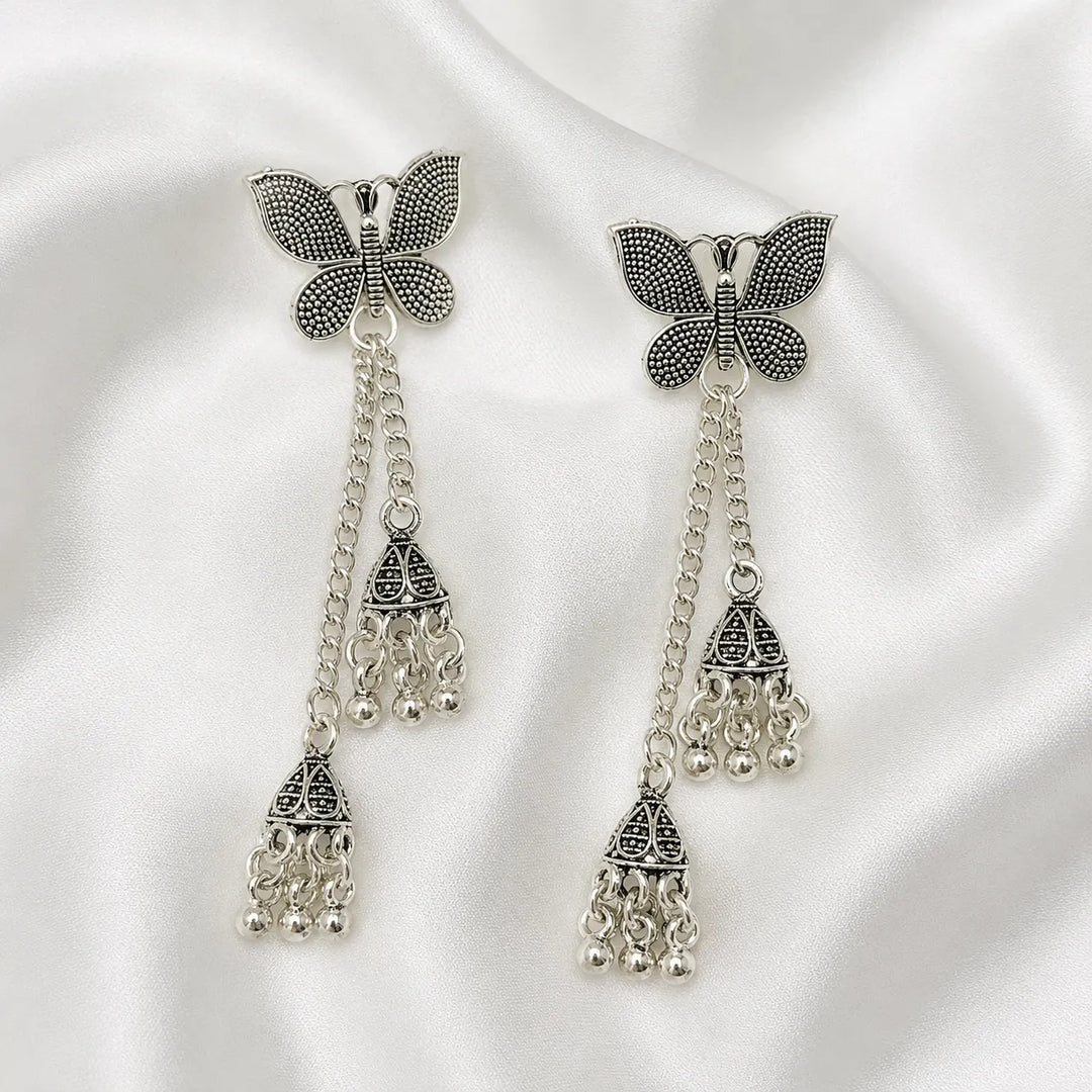 Oxidised Silver Butterfly Jhumka Earrings