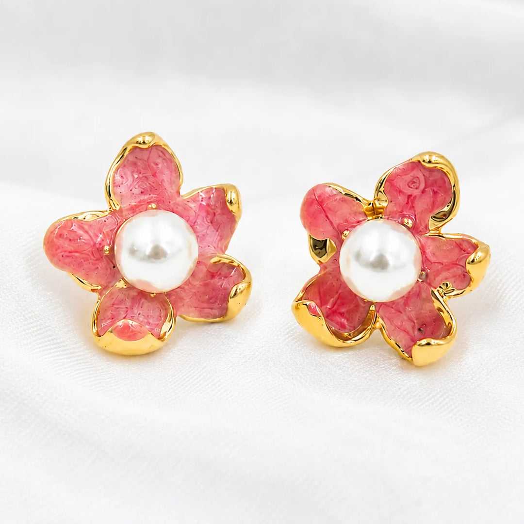 Rose Petal Pearl Centre Stud Earrings