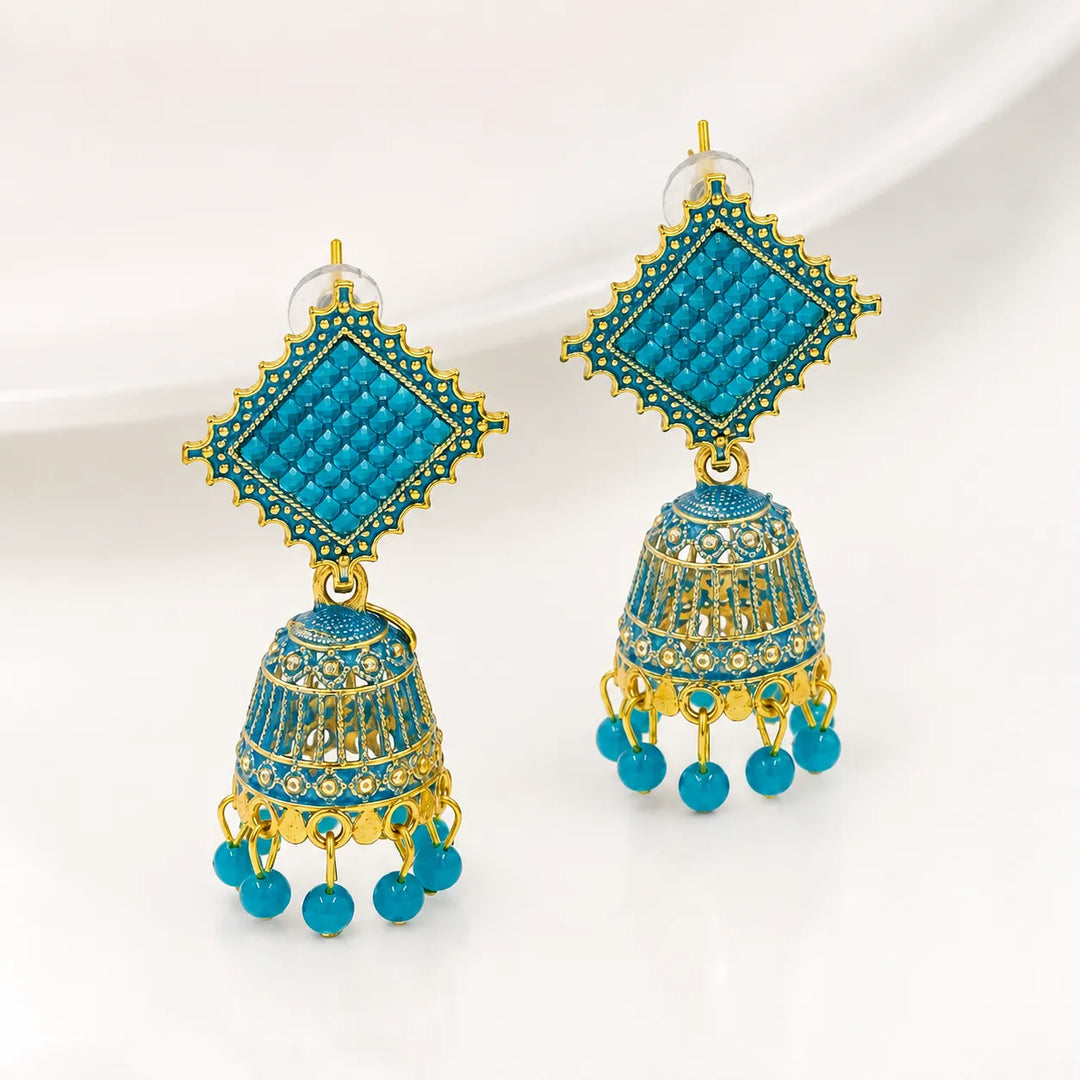 Turquoise Enamel Jhumka Earrings