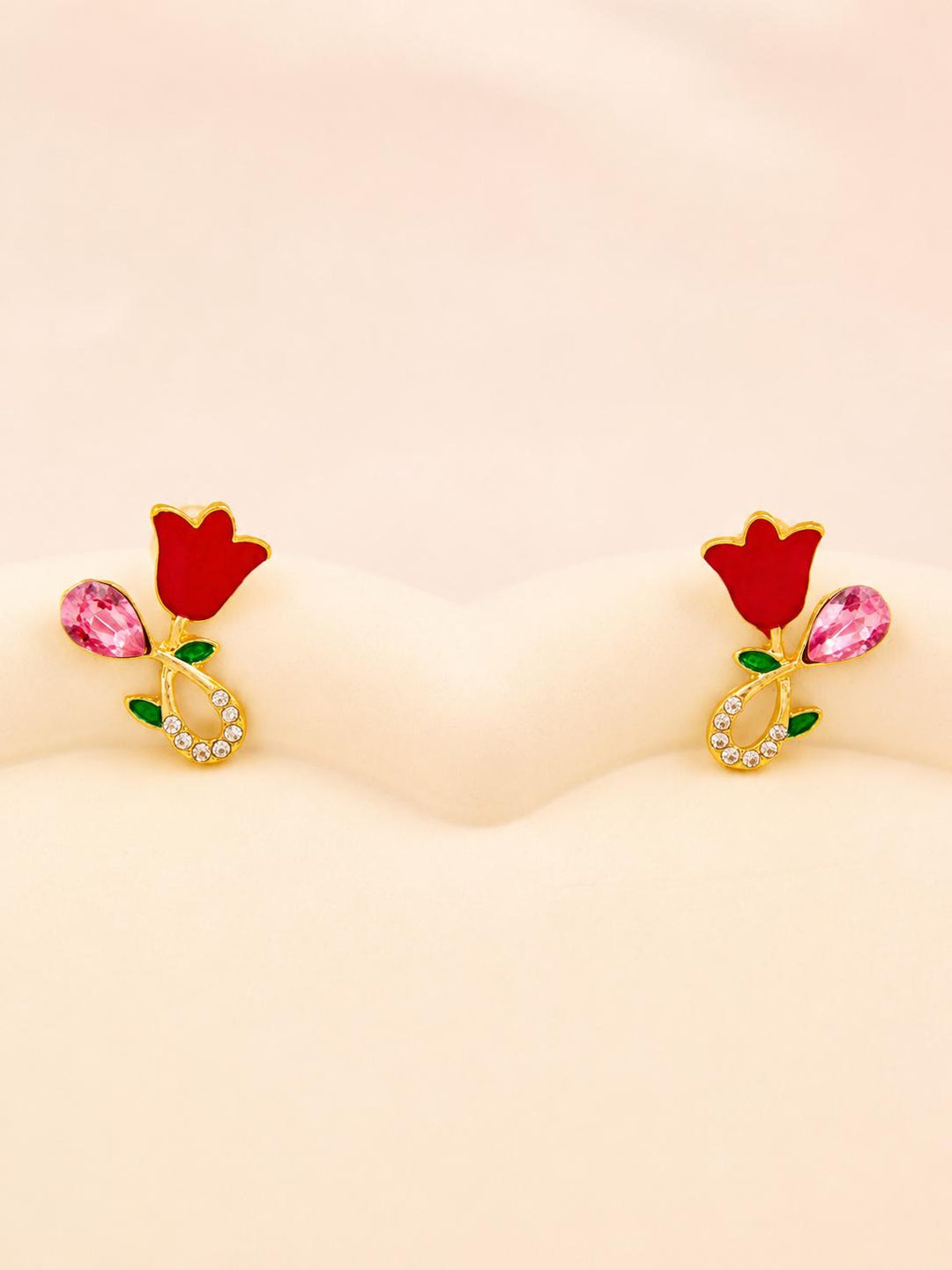 Pink Tulip Crystal Drop Earrings