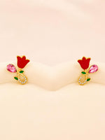 Load image into Gallery viewer, Pink Tulip Crystal Drop Earrings
