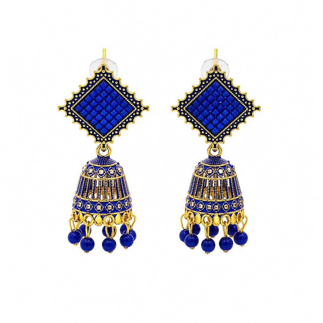 Royal Blue Square Jhumka Earrings