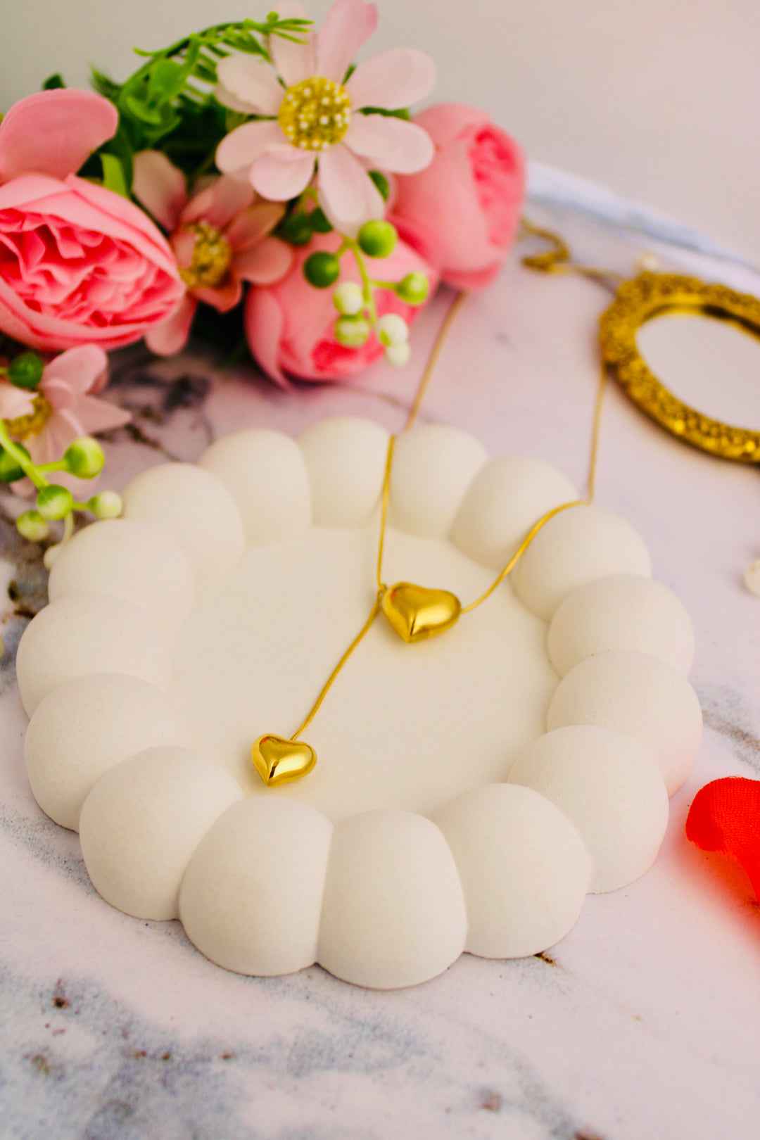 Ruvique Golden Twin Heart Drop Necklace