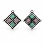 Load image into Gallery viewer, Oxidised Diamond Grid Square Stone Stud Earrings
