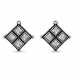 Load image into Gallery viewer, Oxidised Diamond Grid Square Stone Stud Earrings
