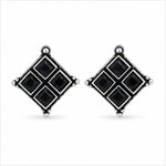 Load image into Gallery viewer, Oxidised Diamond Grid Square Stone Stud Earrings
