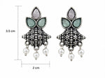 Load image into Gallery viewer, Oxidised Tri-Petal Dome Jhumka with Pearl Drops
