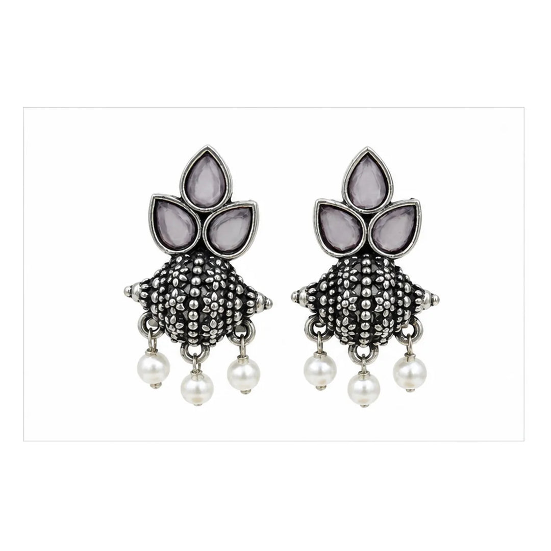 Oxidised Tri-Petal Dome Jhumka with Pearl Drops