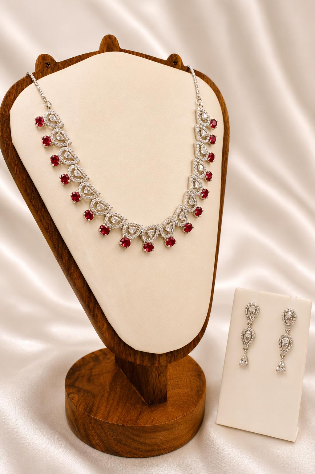 Silver & Ruby AD Necklace Set