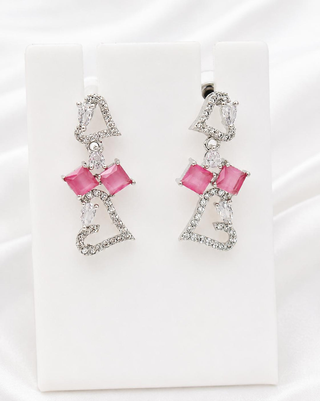 AD Blush Pink Square Stone Necklace Set