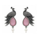 Load image into Gallery viewer, Oxidised Peacock Stone Pearl Drop Earrings
