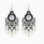 Load image into Gallery viewer, Oxidised Filigree Chandelier Pearl Drop Earrings
