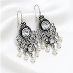 Load image into Gallery viewer, Oxidised Filigree Chandelier Pearl Drop Earrings
