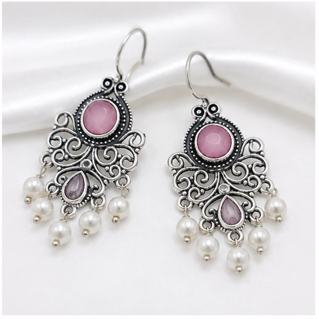 Oxidised Filigree Chandelier Pearl Drop Earrings