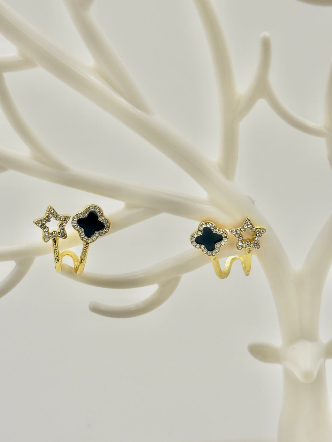 Ruvique Dual Charm Star & Clover Stud Earrings