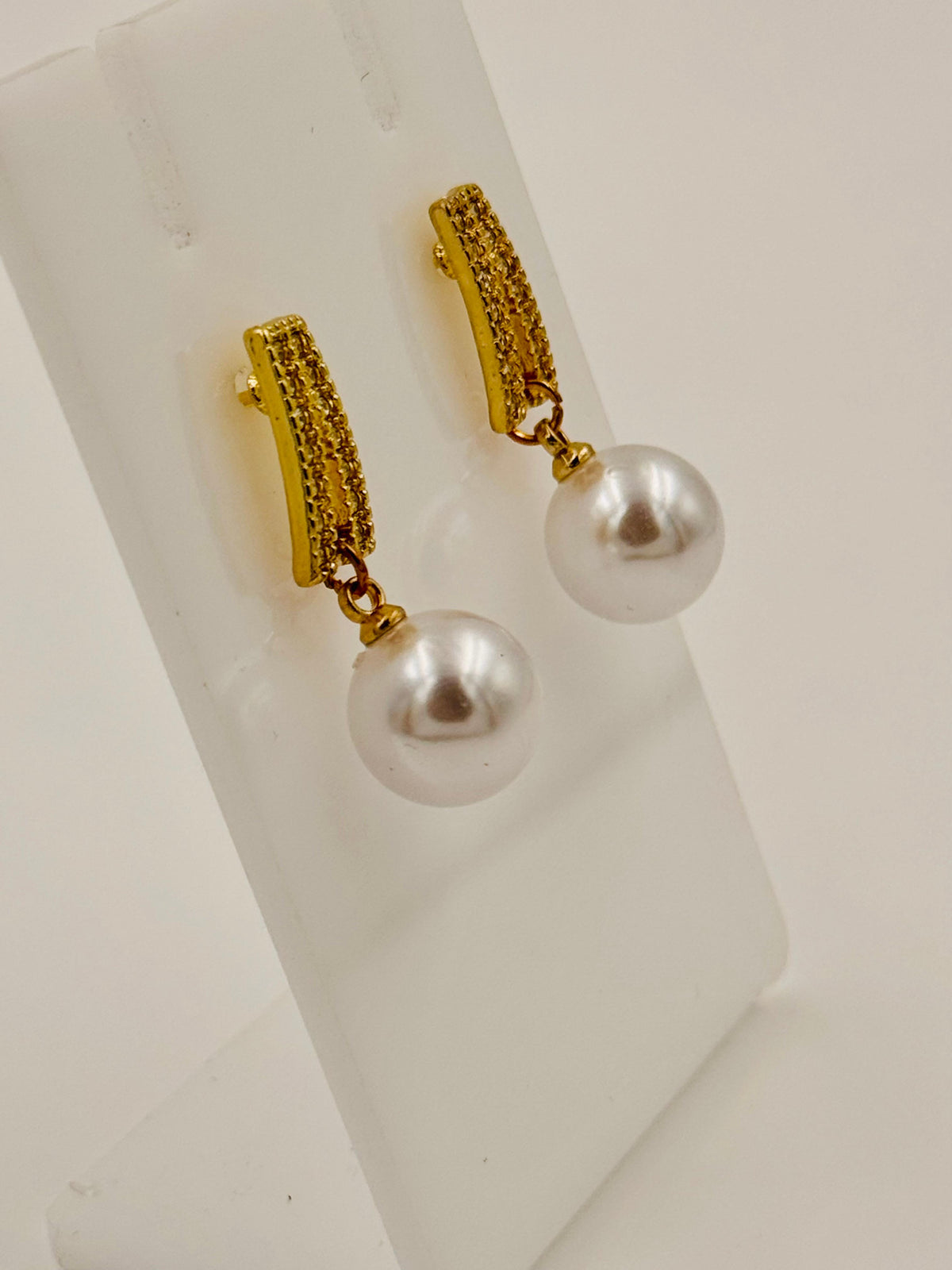 Ruvique crystal bar pearl drop stud earrings