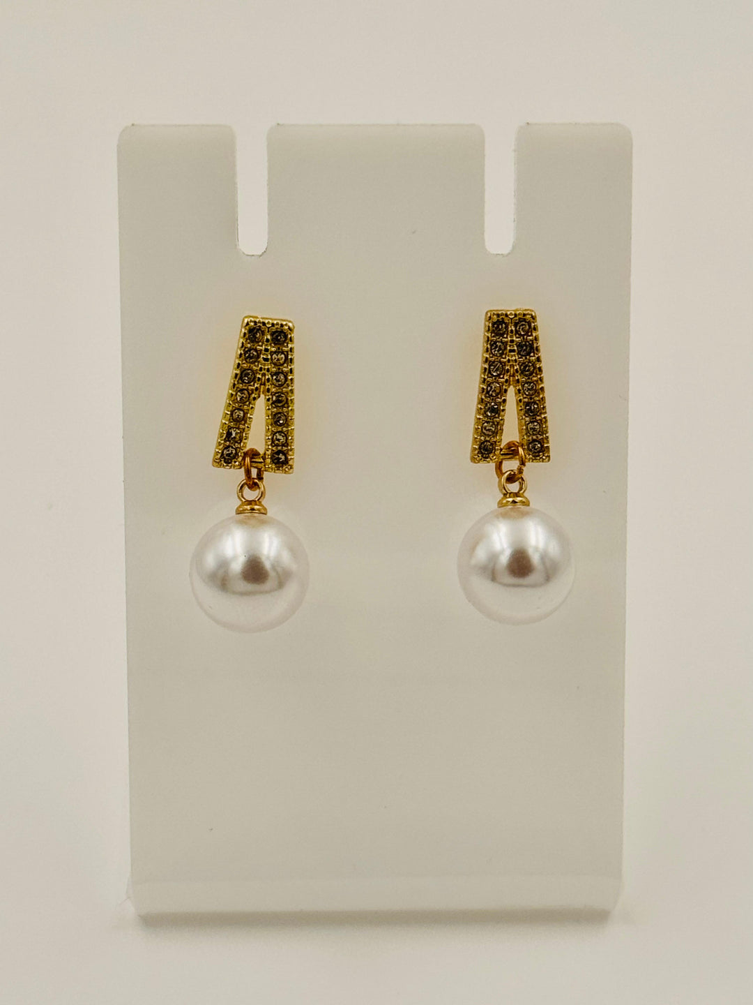 Ruvique Crystal Bar Pearl Drop Stud Earrings