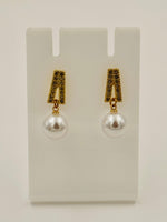 Load image into Gallery viewer, Ruvique Crystal Bar Pearl Drop Stud Earrings

