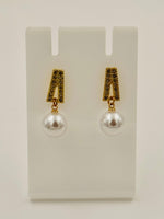 Load image into Gallery viewer, Ruvique Crystal Bar Pearl Drop Stud Earrings
