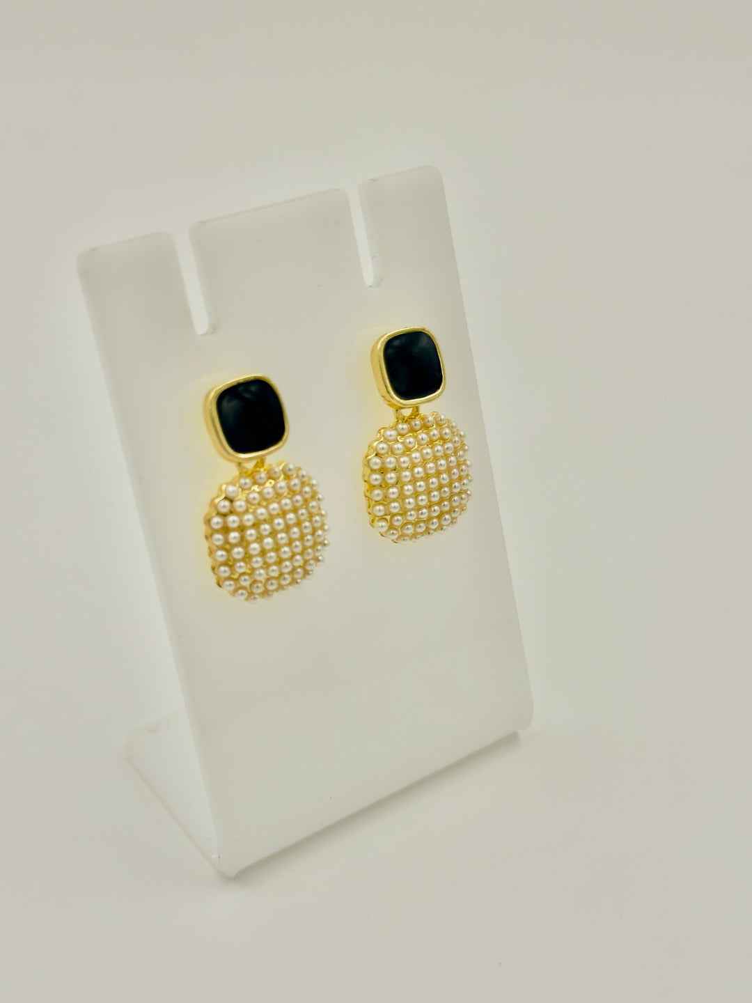Ruvique Midnight Pearl Cluster Drop Stud Earrings